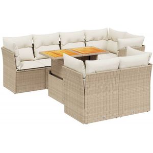 vidaXL 8-delige Loungeset met kussens poly rattan beige - Loungeset - Loungesets - Tuinset - Tuinbank