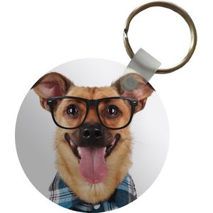 Sleutelhanger - Hond - Blouse - Bril - Hipster - Plastic - Rond - Uitdeelcadeautjes