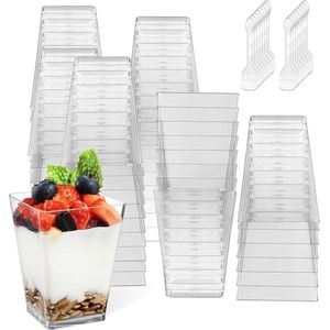 Dessertglazen plastic 50 stuks 240 ml dessertbekers lepels herbruikbaar mousse pudding ijs picknick - voor dessertfeest kerstfeest