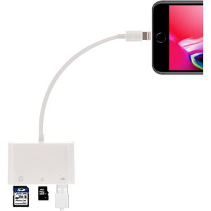 SD + Micro SD + USB kaart lezer naar 8 pin adapter kabel voor iPhone en iPad | 10cm | Wit | Premium kwaliteit