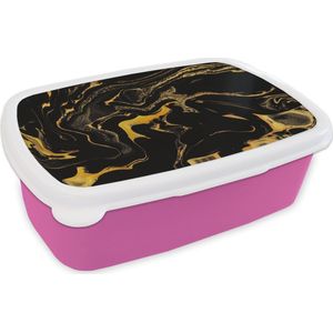 Broodtrommel Roze - Lunchbox - Brooddoos - Patronen - Verf - Goud - Zwart - 18x12x6 cm - Kinderen - Meisje
