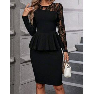 Sexy elegante corrigerende stretch kokerjurk jurk met kant zwart maat L