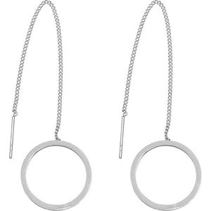 Chic by Lirette - RVS Lange Cirkel Oorbellen - Elegante Oorhangers - Zilver inc. Sieradenzakje