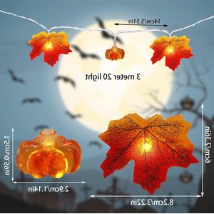 Herfstslinger - Decoratief Lichtsnoer met Pompoen, Esdoornblad en Eikels - 3 Meter - 20 LED-Lampjes - Voor Thanksgiving en Halloween - Binnen en Buiten Gebruik - Herfstdecoratie