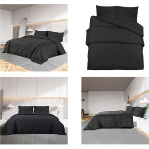 vidaXL Dekbedovertrekset 240x220 cm katoen zwart - Dekbed - Dekbedden - Dekbedovertrek - Overtrek