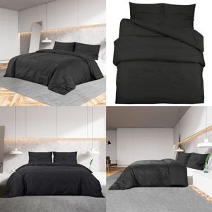 vidaXL Dekbedovertrekset 240x220 cm katoen zwart - Dekbed - Dekbedden - Dekbedovertrek - Overtrek