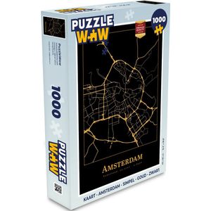 Puzzel Kaart - Amsterdam - Simpel - Goud - Zwart - Legpuzzel - Puzzel 1000 stukjes volwassenen