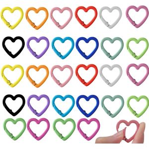 28 Stuks Hart-vorm Karabijnhaken Sleutelhangers in 14 Verschillende Kleuren - Musketonhaak Sleutelringen - Musketon Hartjes Sleutel Hangers - Klein Carabiners - Mini Karabijn haak - Karabijnsluitingen en ringetjes - 25mm