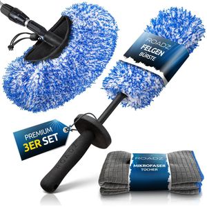 ROADZ® Premium 3-in-1 Autoreinigingsset - met velgenborstel en wasborstelhoes voor maximale resultaten - superabsorberend en extra zacht - 2 extra microvezeldoeken - wasset - borstelhoes autowasset