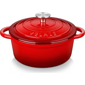 Gietijzeren pan 20 cm, gietijzeren braadpan met deksel, ovenbestendig, stoofpan inductie, geëmailleerde coating, gemakkelijk te reinigen, emaille pan geschikt voor alle warmtebronnen, rond, 2 liter