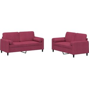 vidaXL Loungeset - 2-delig - Fluweel - Wijnrood Tweezitsbank - Loungebank - Fluweel Sofa - Rode Bank - Moderne Bank