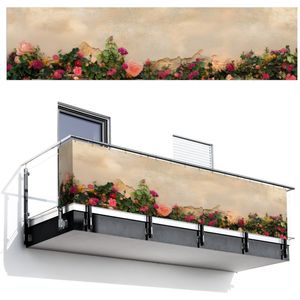 Balkonscherm 500x130 cm - Balkonposter Rozen - Muur - Vintage - Balkon scherm decoratie - Balkonschermen - Balkondoek zonnescherm
