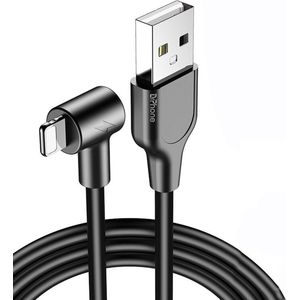 DrPhone D10 - 90° Haakse Lightning oplaadkabel - 2.4A Snel Laden - 1 Meter kabel -  Geschikt voor iPhone / IPad - Zwart