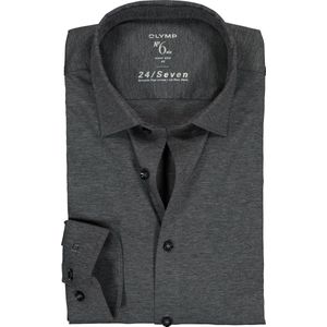 OLYMP No. Six 24/Seven super slim fit overhemd - tricot - antraciet grijs - Strijkvriendelijk - Boordmaat: 43