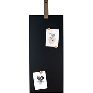 Magneetbord Aimant Rechthoek Zwart - Beige leren band - 35x80 cm