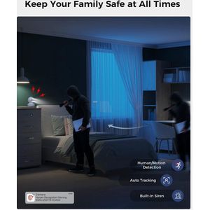 Bewakingscamera PTZ voor binnen - 6x hybride zoom - automatische tracking - persoon-herkenning - huisdierherkenning - 20m nachtzicht in kleur - vooraf ingestelde functie - NVR - NAS - 24/7