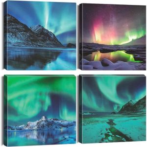 Moderne Canvas Muurkunst Set van 4 | Aurora Schilderijen voor Thuis Wanddecoratie | 30 x 30 cm