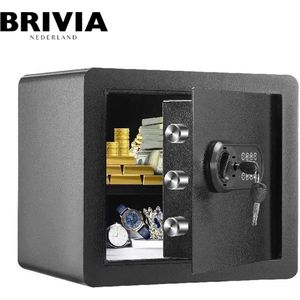 Brivia Veiligheids Kluis - Brandwerende Kluis - Elektronische Kluis - Kluis Met Cijferslot - 2 Sleutels - Zwart - 35x25x25cm