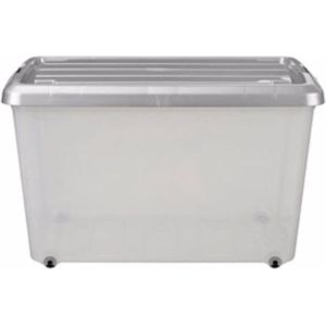 Iris Opbergbox met Wieltjes 50L 38x55x33 cm Wit/Grijs/Transparant