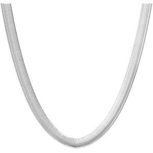 Lucardi Dames Stalen ketting met platte schakel - Ketting - Staal - Zilverkleurig - 47 cm