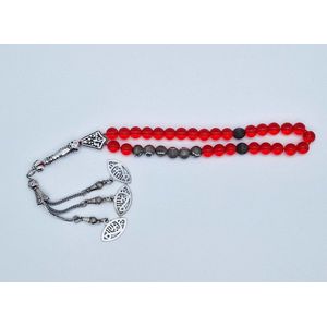 Handgemaakte naam tasbih 33 Kralen Natuursteen “Rode kwarts” - met metaal tassel “Ogen""- Met je naam of de naam van uw geliefde- 8 mm diameter van de korrel