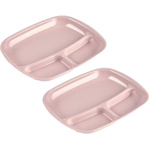 Set van 8x stuks camping/fondu/bbq kunststof borden 3-vaks oud roze 21 x 24 cm - Fonduebord - Gourmetbord - Barbecuebord