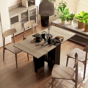 Luxe Inklapbare Eettafel - Tafel - Opklapbaar - Met Opbergruimte - Met Wielen - Licht Hout - Zwart - 75X140X74 cm
