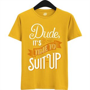 Dude Shuit Up | Vrijgezellenfeest Cadeau Man - Groom To Be Bachelor Party - Grappig Bruiloft En Bruidegom Bier Shirt - T-Shirt - Unisex - Geel - Maat 4XL