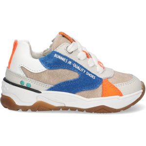 BunniesJR 224374-603 Jongens Lage Sneakers - Blauw/Wit/Beige/Oranje - Leer - Veters