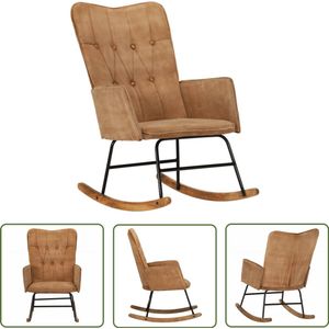 vidaXL Schommelstoel - Vintage stijl - Canvas - Bruin Schommelstoel - Lounge Stoel - Relaxfauteuil - Tuinmeubilair - Buiten Meubels