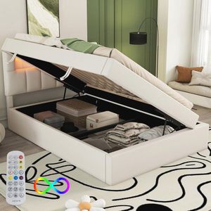 Eenpersoonsbed met Led-sfeerverlichting en Opbergruimte - Minimalistisch Design (90 x 200 cm)