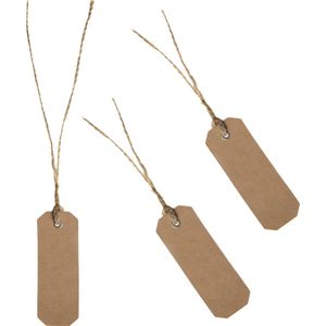 Santex cadeaulabels kraft met touw - set 48x stuks - bruin/naturel - 3 x 8 cm - naam tags