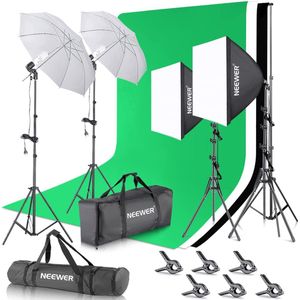 Neewer® -  Background Support System en 800W 5500K Paraplu's Softbox - Continulichtset voor Fotostudio Producten Portret- en Videofotografie - 2.6m x 3m
