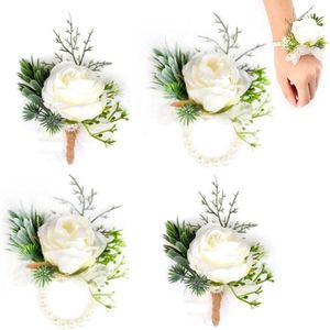 Decoratie voor Boutonniere - 4 stuks kunstrozenbloem-broche voor pols bruiloft boutonniere - bruidegom bloem accessoires