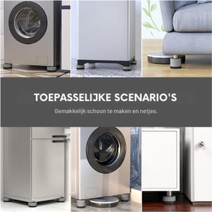 Antivibratiepads Voor Wasmachine - Antislipmatten Voor Wasmachine Voeten - 4 Stuks Boostermatten Voor Droger - Koelkast En Tafels (Grijs Zwart)