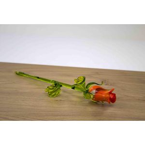 Roos Oranje - Roos - Bloem - Glazen roos - Glazen bloemen - Bloem glas - Cadeau - Cadeau voor vrouw