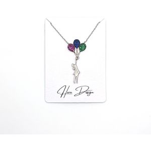 Hare Design Meisje met Vliegende Ballonnen 925 Sterling Zilveren Ketting Natuursteen - Luxe Sieraden - Accessories - Liefdes Sieraden - Love Ketting - Dames Ketting - Valentijnsdag - Geschenk - Moedersdag