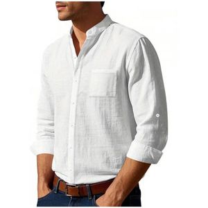 Livano Linnen Blouse Heren - t shirt - Polo - Overhemd - Shirt - Zomer - Ibiza Stijl - Wit - Maat XXXL