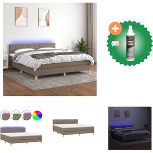 vidaXL Boxspring met matras en LED stof taupe 160x200 cm - Bed - Inclusief Reiniger