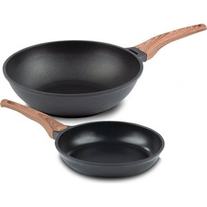 Rosmarino Pannenset - Pannenset inductie - Pannen - Koekenpan 24 cm - Wokpan 30 cm - Inductie - Aluminium - Zwart - 2 stuks