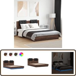 vidaXL Bedframe met hoofdbord en LED bruin eikenkleurig 150x200 cm