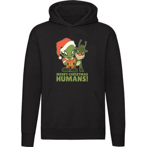 Merry christmas humans Hoodie - kerst - feest - christmas - alien - ruimte - space - dieren - kerstman - rendier - cadeau - grappig - kersttrui - unisex - trui - sweater - capuchon