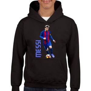 Messi - Kinder Hoodie - Zwart text blauw - Maat 134/140 - Hoodie - leeftijd 9 tot 10 jaar - rugnummer 10 - the goat - - Cadeau - hoodie Cadeau - Quotes - Zwarte Hoodie