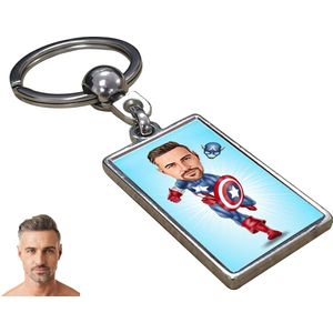 Captain America Karikatuur Man - Gepersonaliseerde Karikatuur Sleutelhanger met Jouw Foto - Cadeau - Verjaardag - Kerst - Kado - Valentijn - Gepersonaliseerd Cadeau