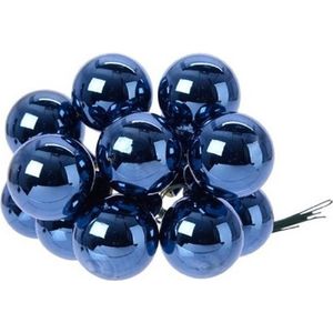 50x Mini glazen kerstballen kerststekers/instekertjes donkerblauw 2 cm - Donkerblauwe kerststukjes kerstversieringen glas