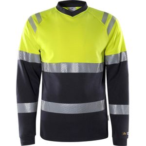 Fristads Flamestat Hi Vis T-Shirt Met Lange Mouwen Klasse 1 7107 Tfl - Hi-Vis geel/marineblauw - 4XL