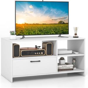 TV-kast, lowboard met lade en open vakken, televisietafel voor televisies tot 50 inch, tv-kast, tv-rek voor woonkamer, 104,5 x 51,5 x 52 cm