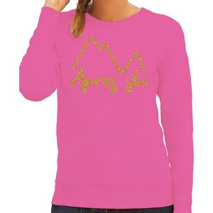 Bellatio Decorations Apres ski sweater dames - Apres ski - bergen - roze - glitter goud - wintersport XXL