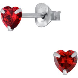 Joy|S - Zilveren hartje oorbellen - 4 mm kinderoorbellen - kristal rood