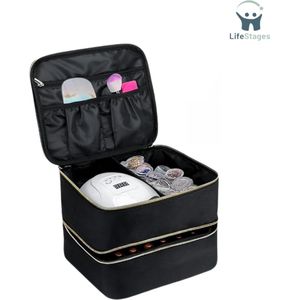 LifeStages - Nagellak Koffer - Nagellak-opbergbox voor Nagellakdroger - Dubbellaagse Nagellak-organizer voor 30 Flessen Nagellak - Nagellak Tas voor Nagellamp en Nageldesign Accessoires - Zwart